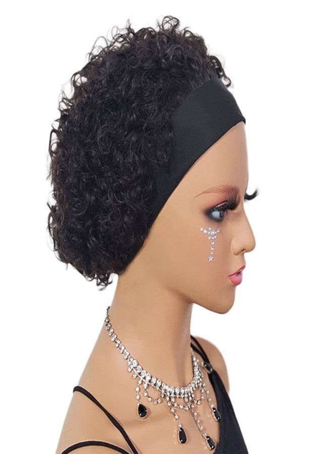 Adette Short Curly Human Hair Headband Wigs for Black Women Kinky Curl Bob Glueless Wigs Color Natural Black 1B None Lace Front Wig - Image 3
